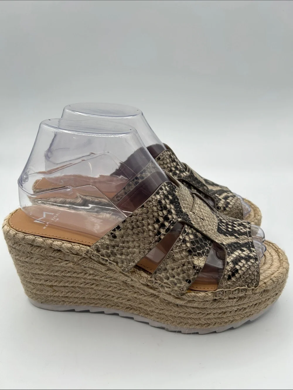 Marc Fisher Snake-Print Espadrille Wedge Sandals - Beige/Black